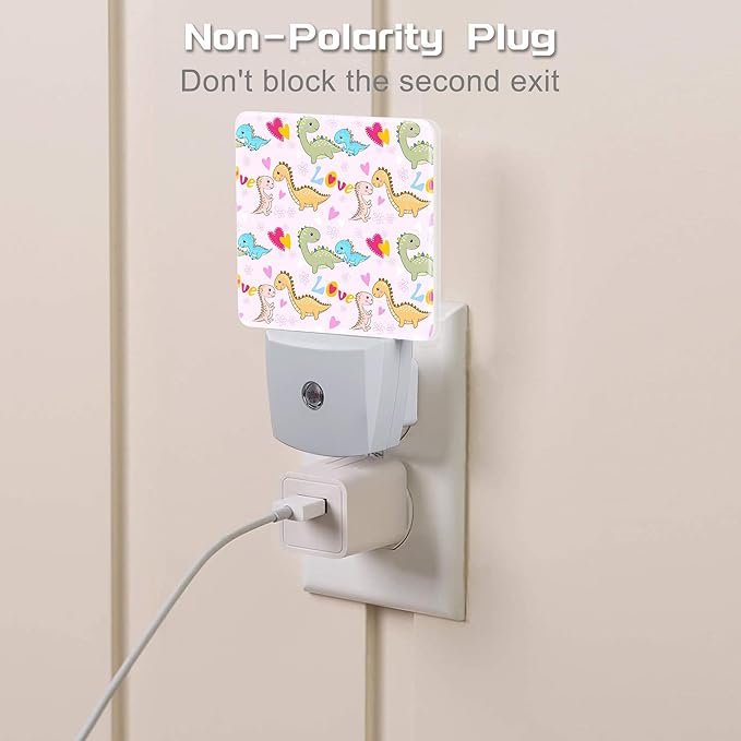 Cute Love Dinosaurs Night Light for Kids, Red Hearts and Dinos Night Light Plug in with Dusk to Dawn Sensor,0.5w Energy Saving Nightlight for Hallway Stairway Kitchen Bedroom