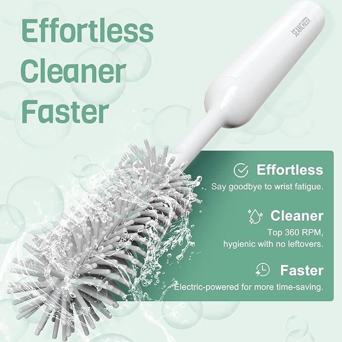SEANCHEER S02 Electric Bottle Brush Set, Portable Baby Bottle Brush Cleaner, AA Battery-Powered & IPX7 Waterproof, with Silicone Bottle/Nipple/Straw Brush, for Home & Travel (Gray)