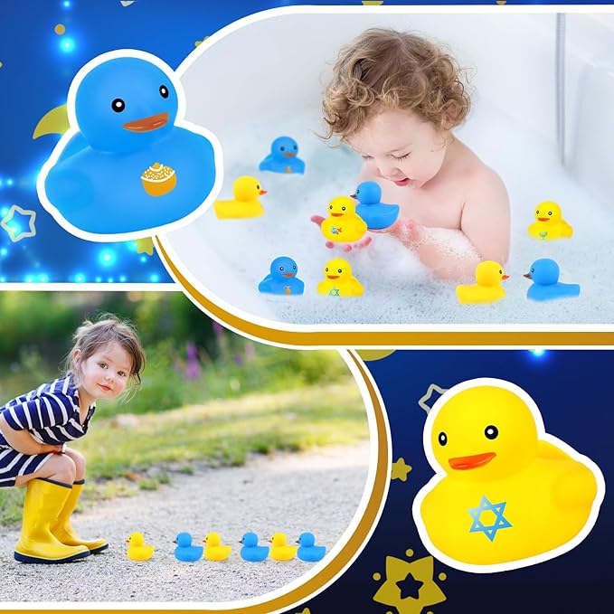 Deekin 48 Pcs Hanukkah Rubber Ducks Squeaky and Floating Rubber Ducks Dreidel Menorah Bathtub Hanukkah Decorations for Party Supplies Favors Holidays Birthday Gifts (Cute)
