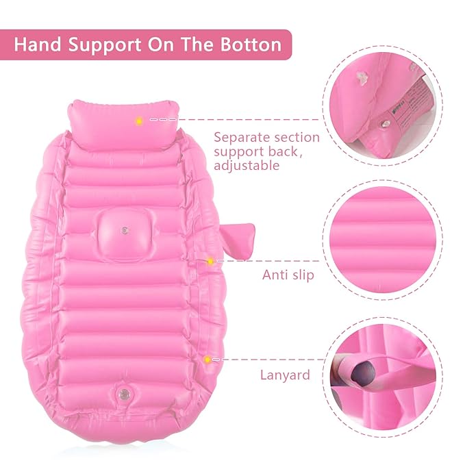 Goodking Baby Inflatable Bathtub, Portable Infant Toddler Bathing Tub Non Slip Travel Bathtub Baby Swimming Pool with Air Pump, Pink