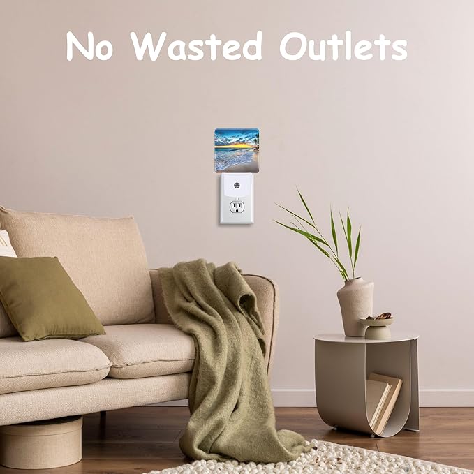 Sunrise on Tropical Beach Plug Night Light,Coconut Trees Night Light Lamp Auto Sensor Energy Efficient Dusk to Dawn Lights for Girls Boys Women Room Decor,Hallway,Kitchen,Bathroom,Nursery,Stairs