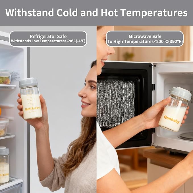 Glass Breastmilk Storage Bottles 180ml 6oz BPA-Free Leak-Proof Natural Baby Bottle for Breastmilk Storage Wide Neck Bottles with Screw Ring Sealing Disk Breastfeeding (Grey, 180ml-4Packs)