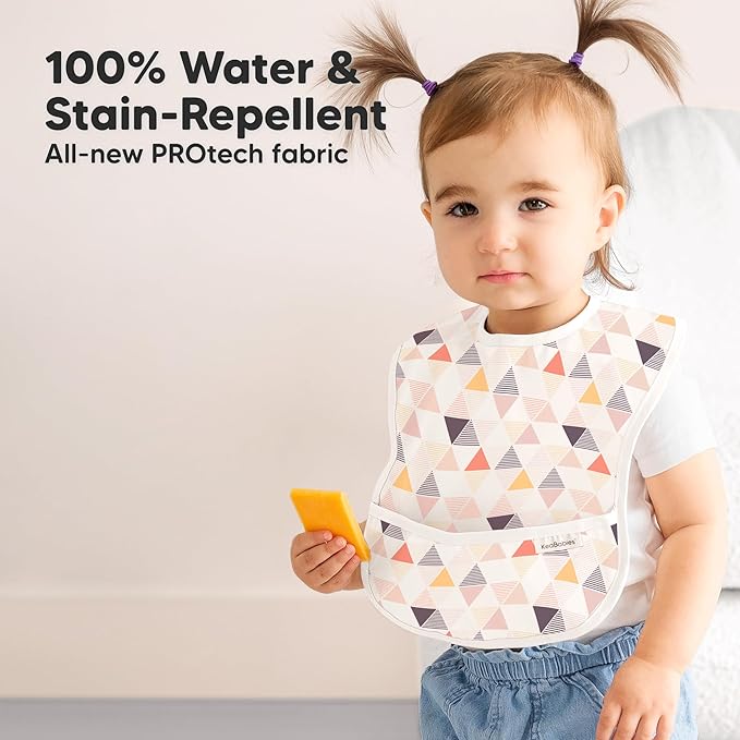 3-Pack Waterproof Baby Bibs for Eating - Lightweight Toddler Feeding Bibs with Large Food Catcher, Mess Proof, Food-Grade Baby Eating Essentials, Easy to Put On & Clean (Prism)