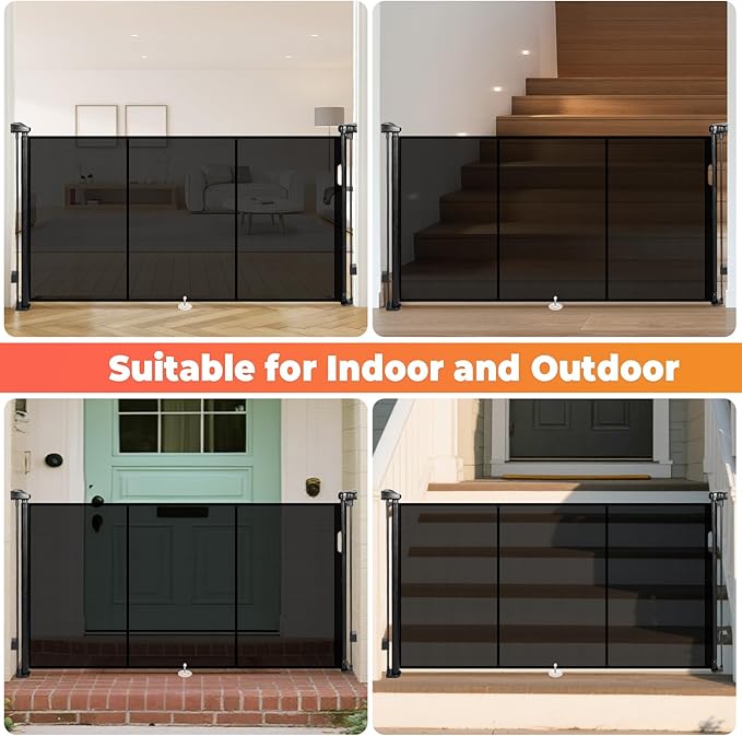 Retractable Baby Gates for Stairs, 78" Wide Retractable Dog Gate Pet Gate, 34" Extra Tall Child Safety Gate Toddler Mesh Gate with Support Rods for Doorways, Hallways, Deck, Porch, Indoor, Outdoor