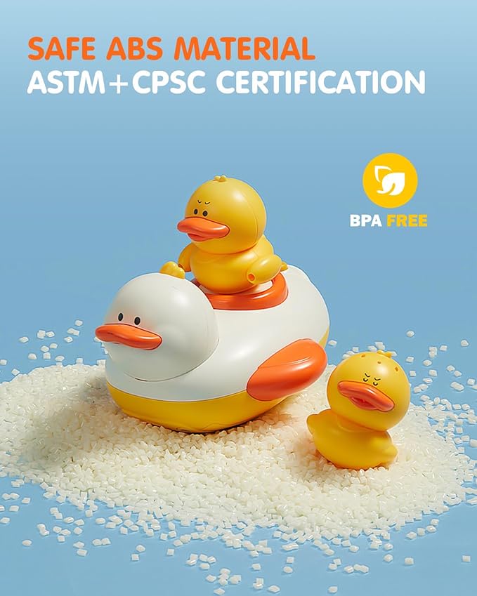 Duckie Baby Bath Toys, Baby Bath Shower Head for Bathtub with Three Squirting Ducks, Birthday Gift for Toddler Boys Girls