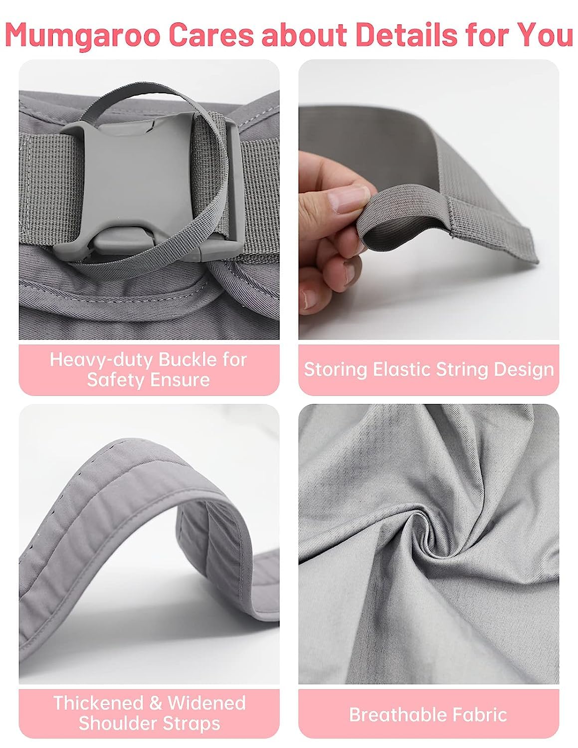 Baby Sling Carrier, Pure Cotton, Ergonomically Adjustable Baby Carrier Newborn to Toddler, Easy to Use, Portable, Ideal for 0-36 Months, Up to 33 lbs (Grey)