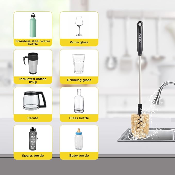 2-in-1 Water Bottle Brush, Water Bottle Cleaner & Straw Brush Cleaning Scrubbing Brush 15 in Long Bottle Brush Detachable Head Multi-Function Cleaning Brush Homework Cleaning Brushe