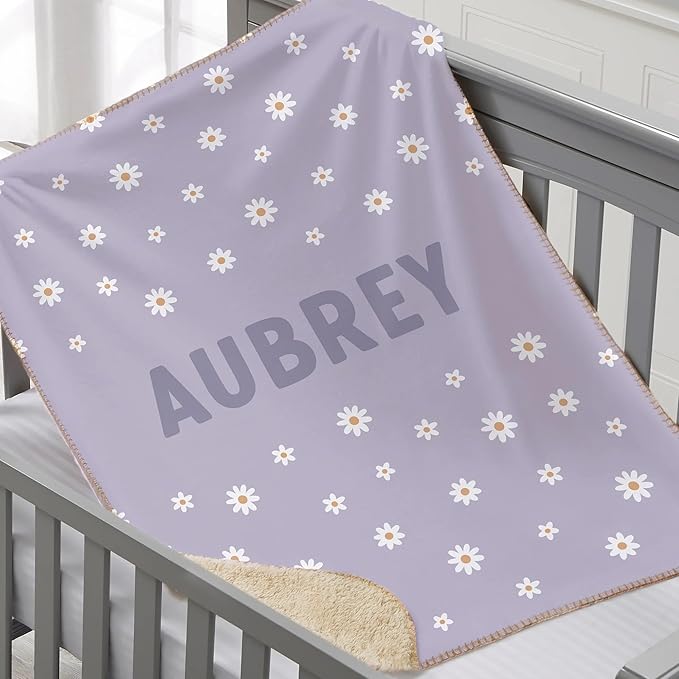Personalized Baby Blanket for Kids Girls Boys. Custom Baby Blanket with Name for Newborn Swaddle Toddler, Nursery Decor Kids Blanket. (Retro Daisy)