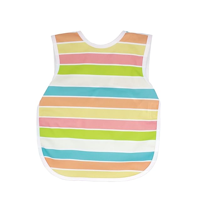 BapronBaby Rainbow Stripes Bapron - No Neck Tie Safer Bib for Baby & Toddler - Soft Waterproof Stain Resistant - Machine Washable - Sz Baby/Toddler 6m-3T