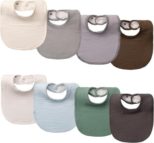 8-Pack Cotton Baby Drool Bibs - Quick-Dry Absorbent Bandana Bibs, Adjustable Snaps for Newborn to 24M