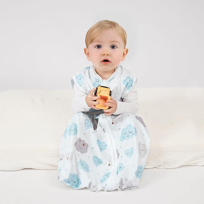Newborn Sleep Sack Baby Swaddle,0-12 Months,3-Way Adjustable Wearable Blanket,Swaddling Sleeping Bag (Leaf&Clouds, 6-12 Months)