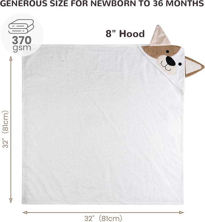 Viviland Hooded Baby Towels, Soft 100% Cotton Baby Bath Towels with Hood, Extra Thick and Absorbent, Essential for Newborns, Kids, Infants - Girls and Boys (Dog)