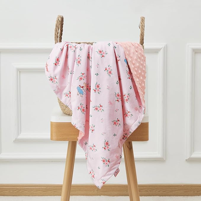 QSTEHEML Baby Blankets for Girls,Super Soft Nursery Minky Blanket Unisex, Baby Gifts Double Layer with Dotted Backing,Infant Blanket for Crib Stroller(Pink Flower30*40in)