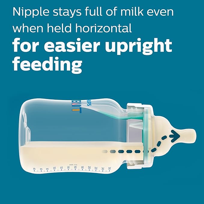 Philips Avent Anti-Colic Bottle with AirFree Vent, 9oz, with Flow 2 Nipples, 1m+, 4pk, Blue, SCY703/24 (Pack of 6)