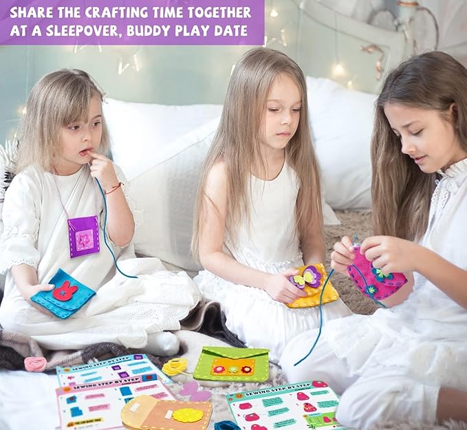 IROLEHOME Sew Your Own Purses 6 Pcs Sewing Kit for Kids Sewing Bag for Beginners, Birthday Gifts for Girls Boys