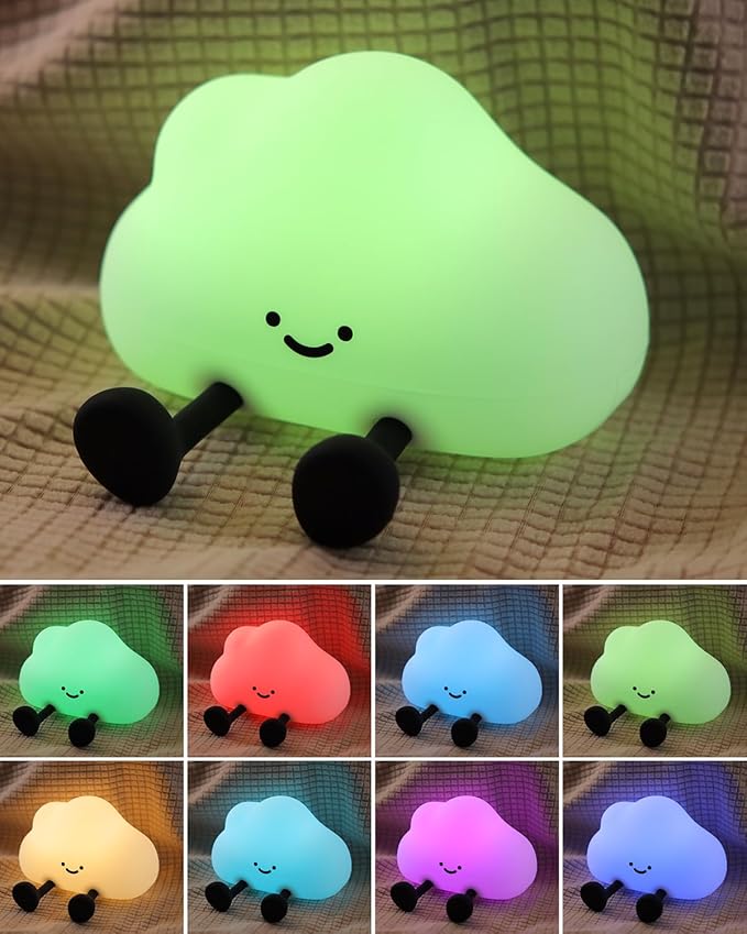 YISUN Cloud Night Light, Colorful Silicone Night Lights for Nursery, Rechargeable Dimmable Bedside Lamp with Timer, Soft Squishy Night Lamp Portable Kids Gift for Girls, Boys, Babies