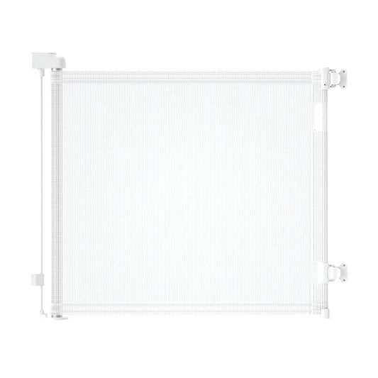 Retractable Baby Gate for Stairs – 33” Height, Expands up to 71” Width – Safety Gate for Infants, Toddlers, Dogs & Pets – Easy Install, Secure Closure, White Mesh Design for Indoor & Outdoor Use