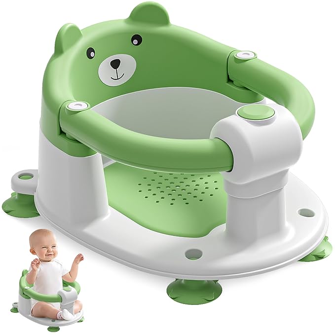 Baby Bath Seat for Babies 6 Months & up, Non-Slip Toddler Bath Seats for Babies Sitting Up, Safe Infant & Newborn Bathtub Chair with 4 Suction Cups & Soft Cushion for Shower,Green