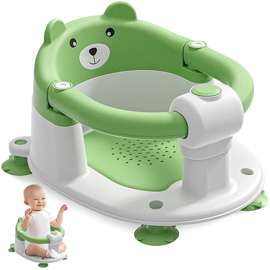 Baby Bath Seat for Babies 6 Months & up, Non-Slip Toddler Bath Seats for Babies Sitting Up, Safe Infant & Newborn Bathtub Chair with 4 Suction Cups & Soft Cushion for Shower,Green