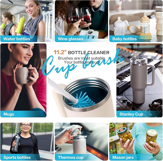 3 Pack Cleaner Brush Kit for Stanley, Bottle Cleaner Brush Set with Straw Brush Cleaner and Cup Lid Cleaning Brush for Stanley Cup, Tumbler Cups, Drinking Glass (Blue)