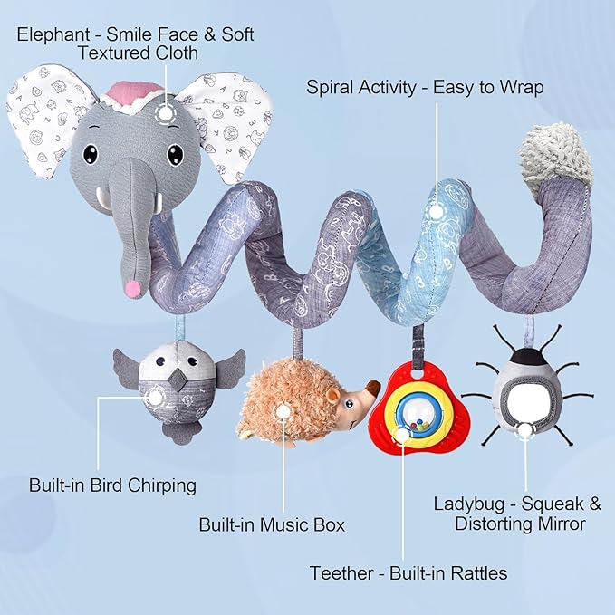 Musical Car Seat Toys Newborn Toys, Stroller Toys Baby Toys 0-6 Months Infant Toys, Baby Toys for Carseat Stroller Crib with Rattles Teether, Baby Toys for 0 3 6 9 12 Boys Girls Enfants