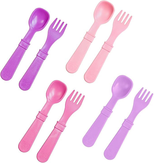 Re-Play Toddler Forks and Spoons Set - 4x4 Utensils Set for Kids - Dishwasher and Microwave Safe - Made in USA - Pack of 8-5.8" x 1.2" x 0.2" - Princess