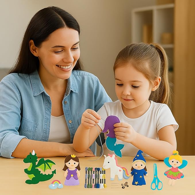 FYXGZZH Kids Beginner Sewing Kit – DIY Stuffed Craft Set with Pre-Cut Felt, Plastic Needle & Embroidery Thread, Educational Arts & Crafts for Boys & Girls Ages 6-12, Castle