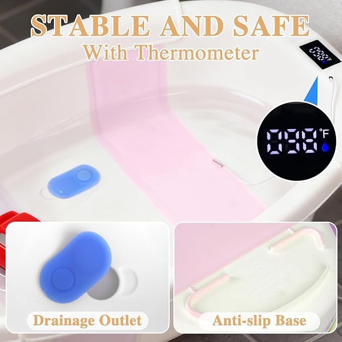 Baby Bathtub, Baby Bath Tub with Thermometer & Soft Cushion, Collapsible Infant Bathtub for Newborn to Toddler 0-36 Months, Quick Use & Portable for Travel(Pink)