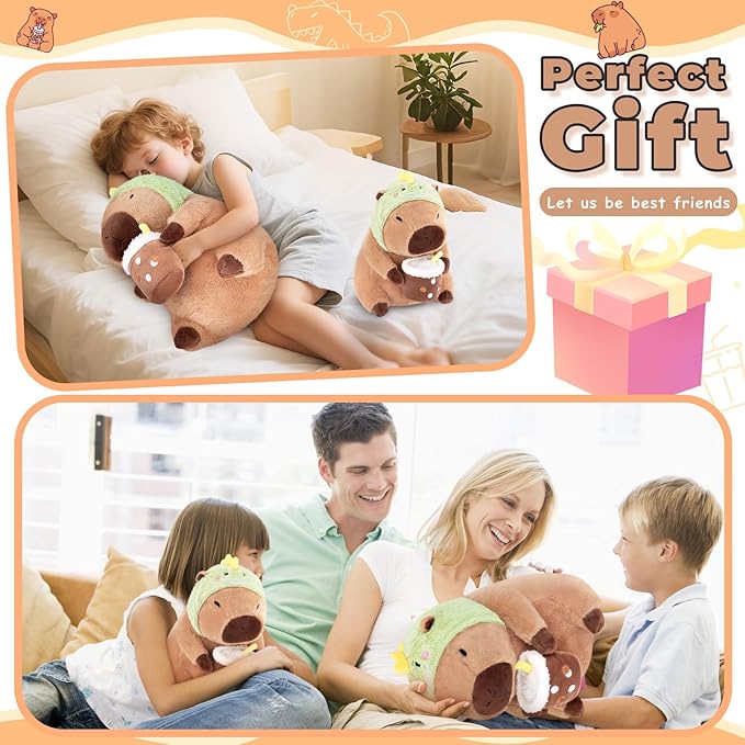 Achwishap Capybara Plush,Cute Plushies Capybara Stuffed Animals,Capybara Plush Toys,Kawaii Plushie Stuffed Toy with Dinosaur Hat Plushies Gift for Kids Adults Birthday(Capybara with Dinosaur Hat,12”)