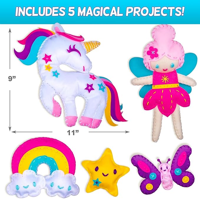 CRAFTSBEE Magical Unicorn Sewing Kit for Girls 7+ - Create 5 Adorable Felt Animals & a Cozy Pillow - Fun, Easy, and Educational DIY Craft