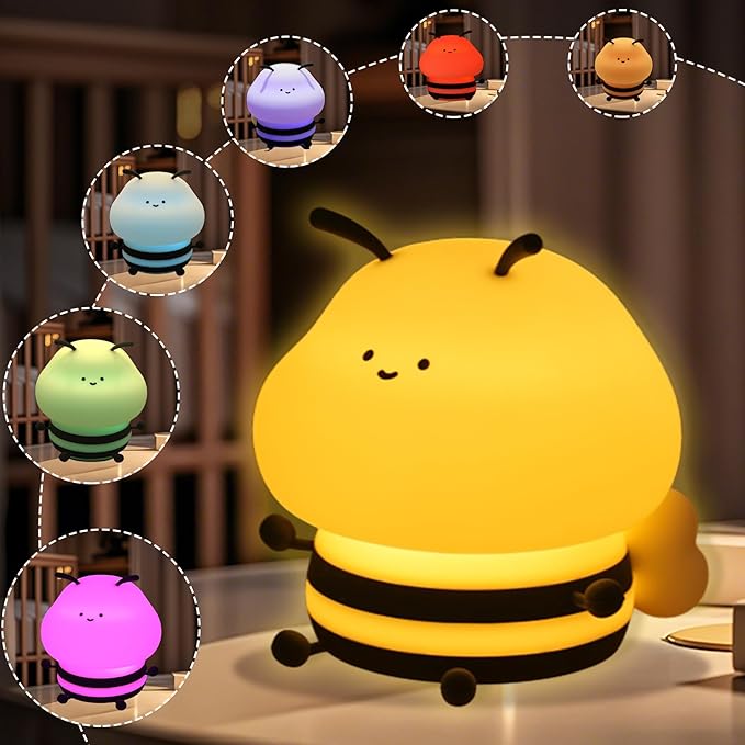 Bee Night Light For Kids, Squishy Lamp, Animal Night Light, 3 Levels Of Brightness,Kids Lamp Color Changing,7colors Kawaii Touch Lamps For Bedroom, portable Light, Nursery Nightlight, Baby Gifts