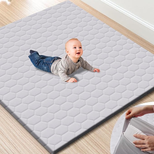 Premium Foam Baby Play Mat 50" x 50" with Removable Cover, Extra Thick Padding Playpen Mat, Non-Slip Floor Mat, Stylish & Easy to Clean for Crawling Baby, Infants & Toddlers, Grey