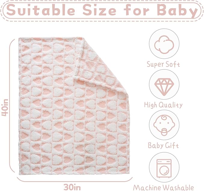 Fleece Baby Blanket for Girls 3D Checkerboard Design, Warm Cozy and Fluffy Infant Newborn Toddler Small Receiving Blankets for Crib Stroller, 30x40 Inches, LightPink