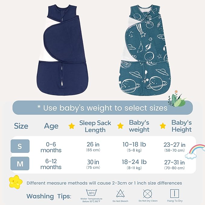 ZIGJOY Sleep Sack Swaddle 1.0 Tog Baby Wearable Blanket 100% Cotton Baby Swaddle Blanket for Newborns 0-6 Months Space&Blue