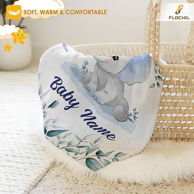 Personalized Baby Blankets, Custom Baby Blanket - Baby Blanket with Name for Boys, Best Gift for Baby, Newborn Elephants Flush Fleece (30x40) (Elephants 7)