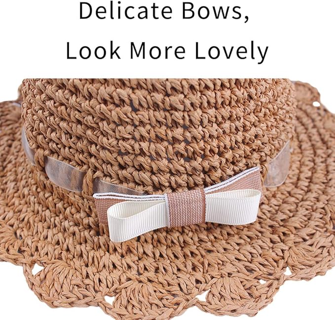 Baby Girl Straw Hat Outdoor Baby Sun Protection Hats Summer Bowknot Beach Cap for Infant Toddler Girls