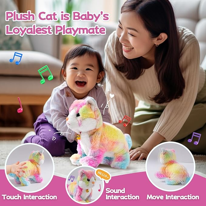 Plush Cat Stuffed Animal Interactive Cat Robot Toy, LED Robotic Cat Barking Meow Kitten Touch Control, Electronic Cat Pet, Robot Cat Kitty Toy, Animated Toy Cats for Girls Baby Kids