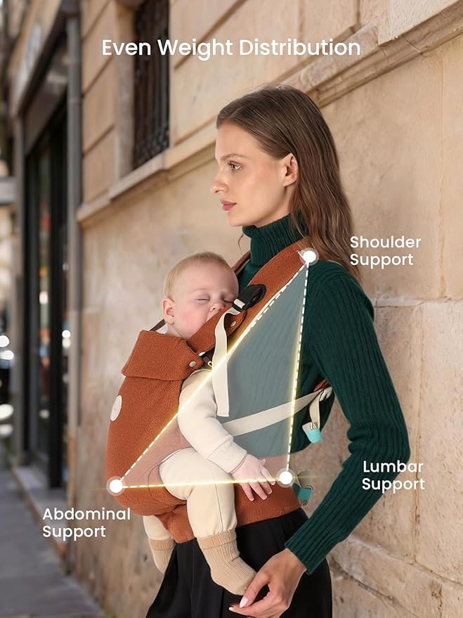 Grownsy Baby Carrier Newborn to Toddler (7-44lbs), Ergonomic & Cozy Wraps with One-Click Buckle, Head Support for Hands-Free Comfort, Sepia