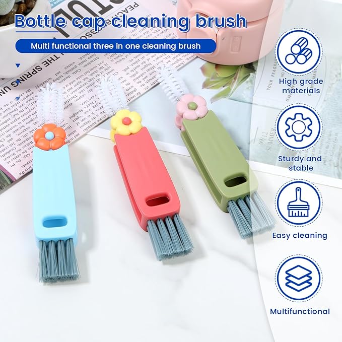24 Pcs Cup Lid Cleaning Brush Multifunctional Bottle Gap Cleaner Brush 180° Rotatable Cup Lid Gap Cleaning Brush Set Hangable Cup Crevice Cleaner Portable 3 Colors Cup Lid Cleaner for Bottle Cleaning