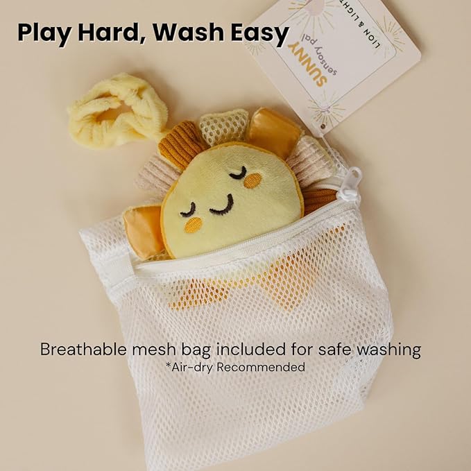 Lion & Light® Sunny Crinkle Toys for Baby | Sensory Toys for Babies | Baby Hanging Toys | Mellow Textures & Crinkle Sounds | Soft Rattle Toy for Babies 0-6 Months | Plush Toys for Kids