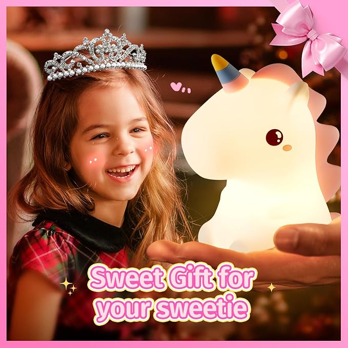 Mubarek Unicorn Night Light for Kids,【Remote&16 Colors】 Toddler Night Light,5 Brightness Nightlight for Kids Room,Cute Lamp Unicorn Lamp,Kawaii Room Decor,Gifts for Girls