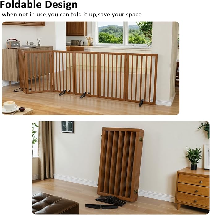 Dog Gate 32" Tall Foldable Dog Gate for Doorways Freestanding Pet Gate for Dogs Indoor (Walnut,6 Panel)