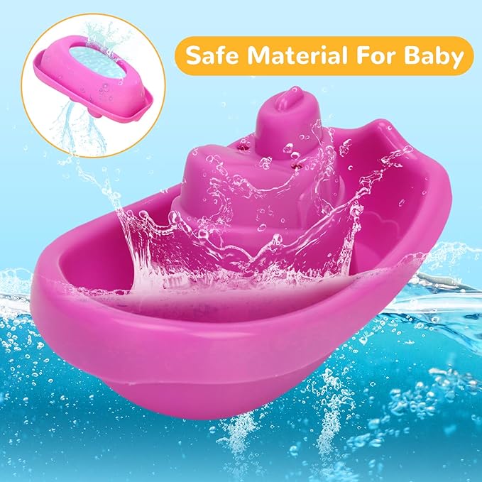 Bath Toys for Kids Ages 1-3, Kids Bath Toys with Floating Boats, Bathing Spoon Shower, 13 PCS Bathtub Toy for Babies Water Table Pool Birthday Gift for Toddlers 1-3 Infant Baby Boys/Girls 6-12-18M+