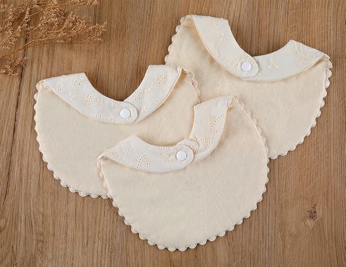 GZMM Baby Bib For Girls,Reversible Waterproof Handmade Natural Cotton Baby Drool Bib 0-12 months 2 Pack (off-white color A, 0-12 months)