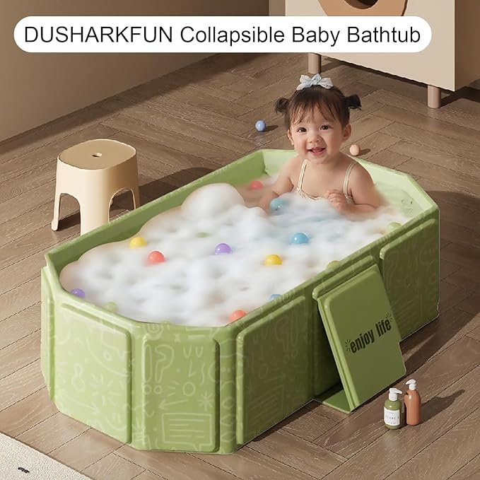 Portable & Foldable Bathtub for Newborns to Toddlers, Baby Bathtub, Easy to Store, Lightweight for Home & Travel, SpaceSaver Collapsible Baby Tubs for Kids, Green