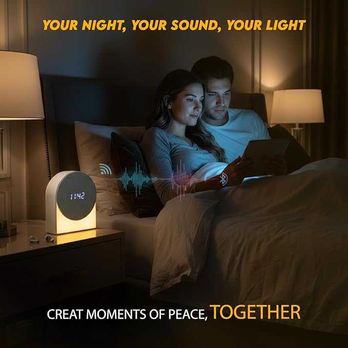 4 in 1 Sound Machine with Digital Clock & Night Light, White Noise Machine, 32-Level Volume, Memory & Timer, Rechargeable Battery, Portable for Baby, Adults, Travel & Office