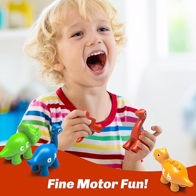 26PCS Dinosaur Alphabet Learning Toys for Kids 3-5, Montessori Educational Toys for 3 4 5 Year Old, Toddlers Preschool Activities Fine Motor Toys for Boys, Double Sided ABC Matching Game