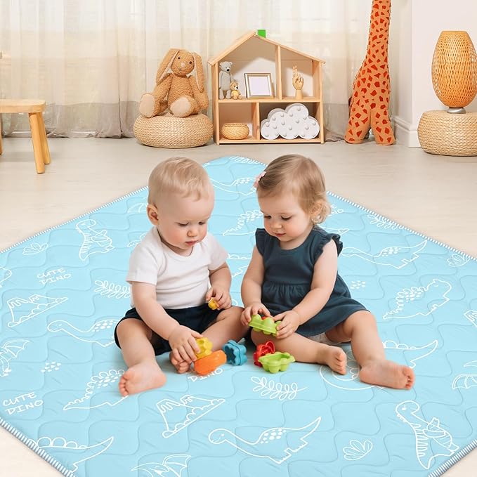 Baby Play Mat for Floor,Soft 50x50 Playpen Mat,Thick Foam Cushioned Playmat for Tummy Time,Safe Non-Slip Backing for Crawling for Kids Toddlers Infants,Graffiti Dinosaurs