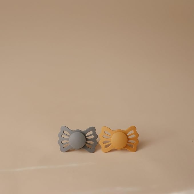 FRIGG Lucky Symmetrical SilkySoft Silicone Baby Pacifier | Made in Denmark | BPA-Free (Great Gray/Honey Gold, 6-18 Months)