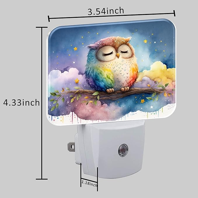 Cute Watercolor Sleeping Owl Night Light for Kids Girls Boys, Cartoon Owl LED Night Light Plug into Wall with Dusk to Dawn Sensor for Bedroom, Hallway, Kitchen, Bathroom, Stairs Decor